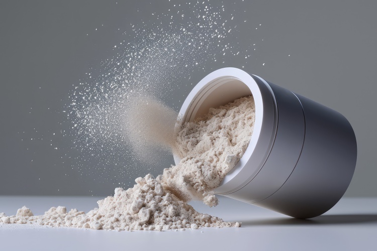 Glas mit Kreatinpulver als Nahrungsergänzungsmittel